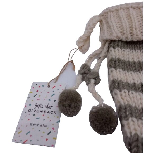 West Elm Striped Knit Wool Christmas Holiday Stocking Grey Handcrafted Nepal - Picture 2 of 9